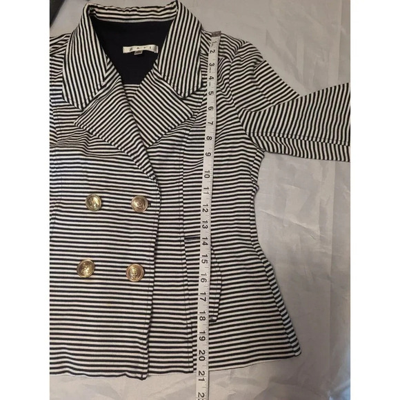 Cabi Life Jacket Double Breasted Navy Black White Stripe Small Nautical Stretch - Picture 11 of 15